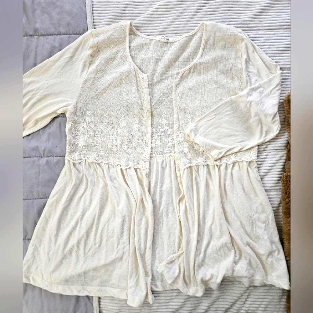 Maurices Cream Lace Cardigan Size L